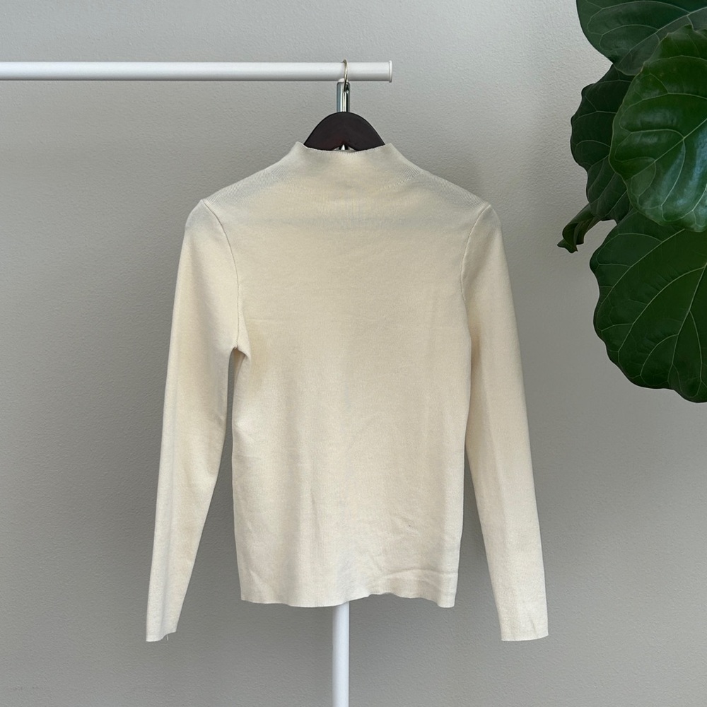 SHEIN Cream Mock Neck Long Sleeve Knitted Shirt